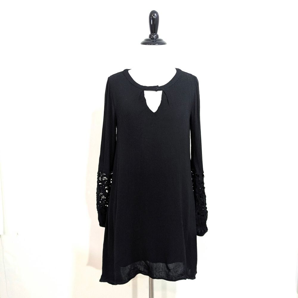 Illa Illa Flowy Black Crepe Long Sleeve Dress - Size Small Womens